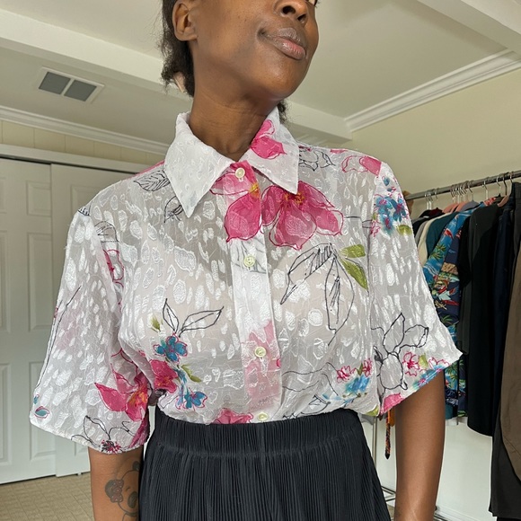 Vintage floral flower Blouse button up size 10 no flaws - Picture 3 of 6